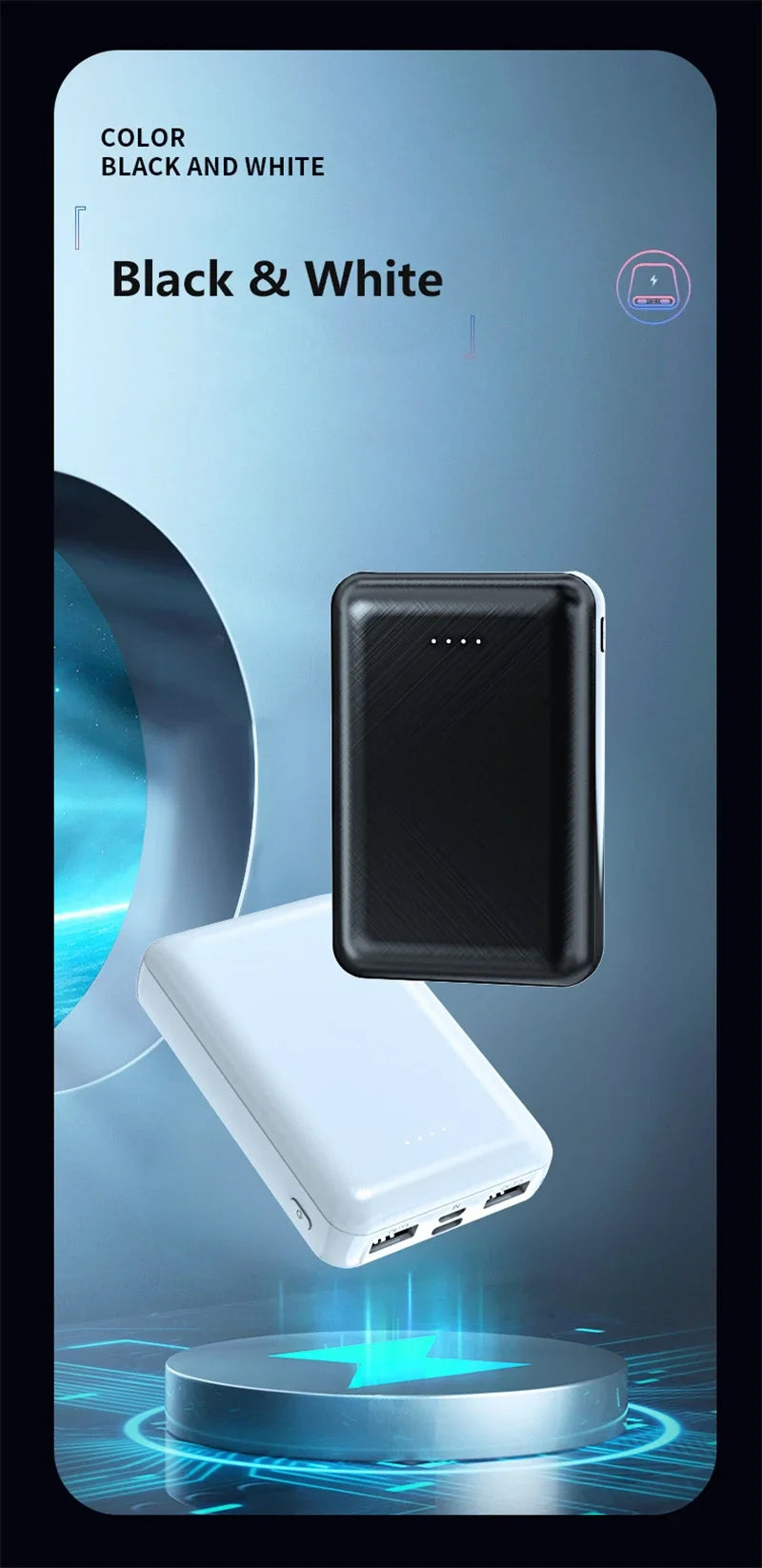 Mini Power Bank 20000mAh 5V 2A Chargeur Portable pour Gilet Chauffant Veste Power Bank pour Xiaomi Mi iPhone Vêtements Climatisés